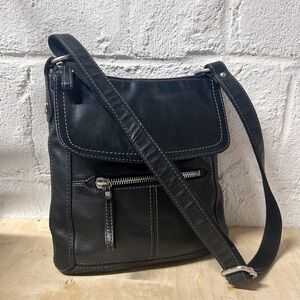 Fossil Hanover Black Leather Crossbody Bag Messenger Style EUC